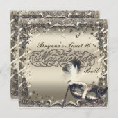 White Gold Masquerade Masker Masker Elegant Ball P Kaart (Voorkant / Achterkant)