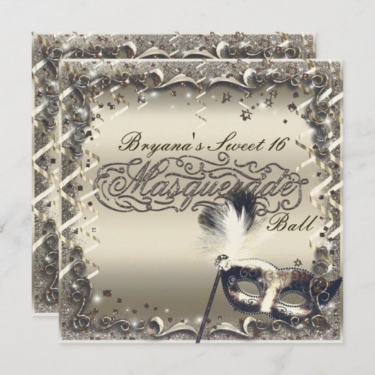 White Gold Masquerade Masker Masker Elegant Ball P Kaart (Voorkant / Achterkant)