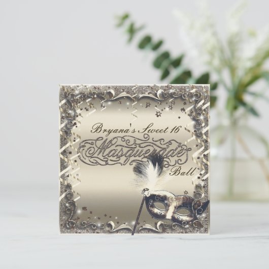 White Gold Masquerade Masker Masker Elegant Ball P Kaart (Staand voorkant)