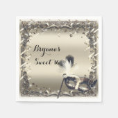 White Gold Masquerade Masker Masker Elegant Ball P Servetten (Voorkant)