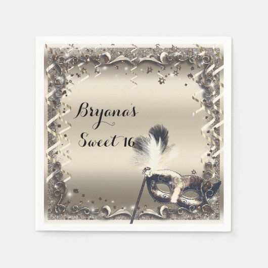 White Gold Masquerade Masker Masker Elegant Ball P Servetten (Voorkant)