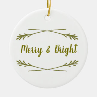 White & Gold Merry & Bright Keramisch Ornament