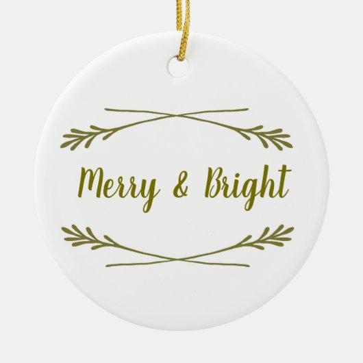 White & Gold Merry & Bright Keramisch Ornament (Voorkant)