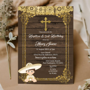 White & Gold Mexican Charro baptisme & 3rd Birthda Kaart