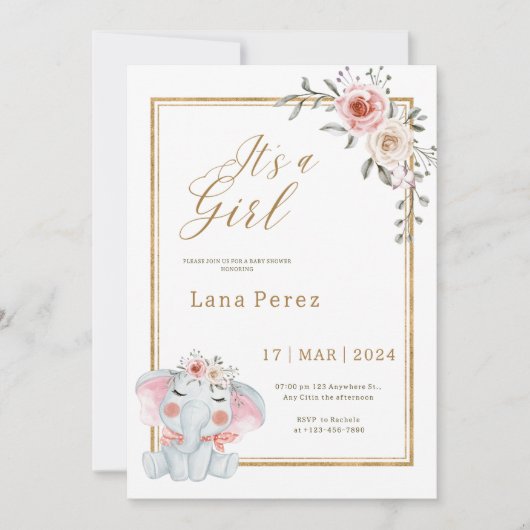 White Gold Minimalist Animal Baby shower Kaart (Voorkant)