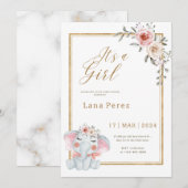 White Gold Minimalist Animal Baby shower Kaart (Voorkant / Achterkant)