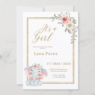 White Gold Minimalist Animal Baby shower Kaart