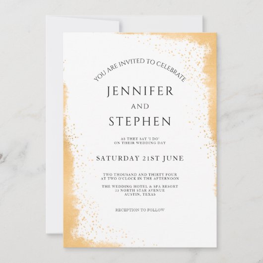 White Gold Minimalist Sparkle Edge Wedding Kaart (Voorkant)