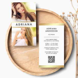White Gold Model Actress QR Code 2 Photo Collage Visitekaartje