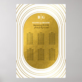 White & Gold Modern Arch Wedding Seding Chart Poster