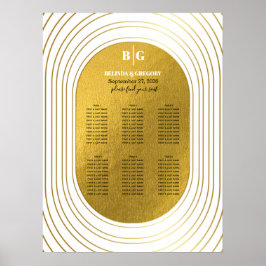 White & Gold Modern Arch Wedding Seding Chart Poster