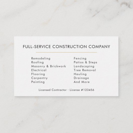 White Gold Modern Building Construction  Visitekaartje (Achterkant)