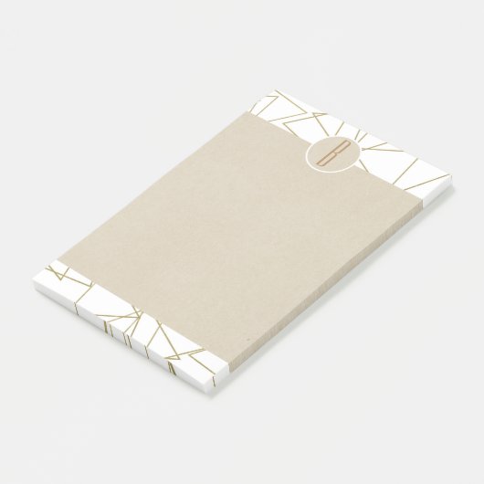White Gold Modern Geometric Kraft Rustic Monogram Post-it® Notes (Schuin)