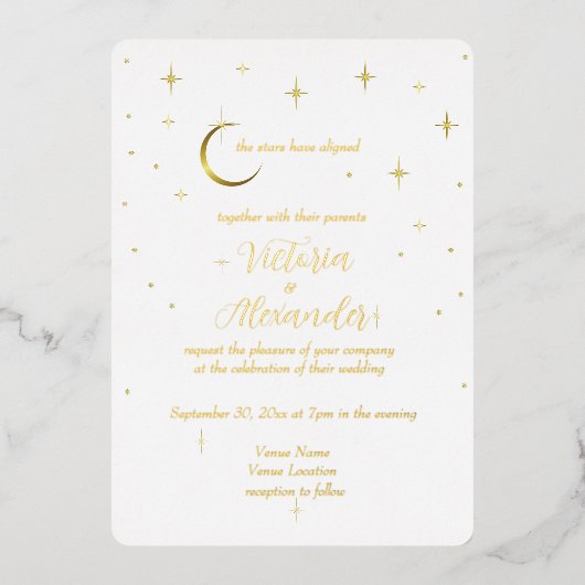 White Gold Modern Minimal Celestial Folie Uitnodiging (Voorkant)