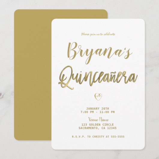 White & Gold Modern Minimal Chic 15 Quinceañera Kaart (Voorkant / Achterkant)