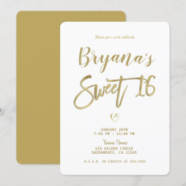 White & Gold Modern Minimal Chic Sweet 16 Kaart
