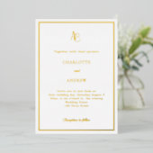 White gold modern monogram luxury wedding folie uitnodiging (Staand Voorkant)