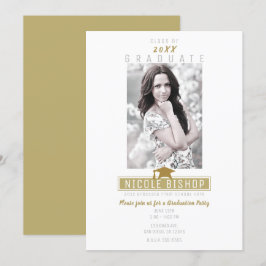 White Gold Modern Photo Graduparty Kaart