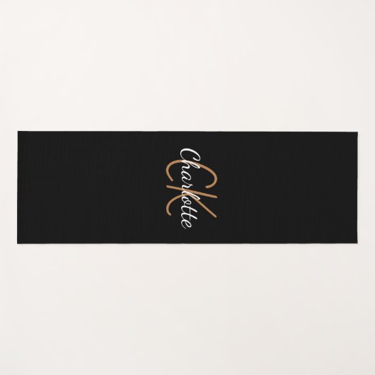 White gold monogram initiaal name script elegant yogamat (Voorkant (horizontaal))