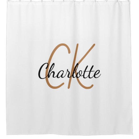 White gold monogram initialen name minimalist douchegordijn (Voorkant)