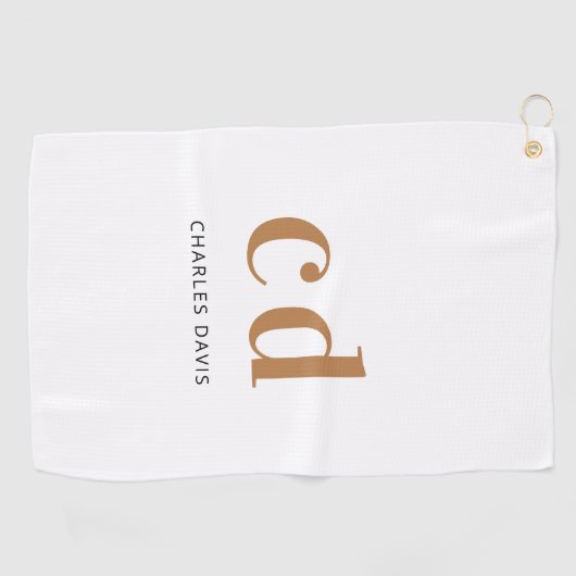 White gold monogram initialen name minimalist golfhanddoek (Horizontaal)