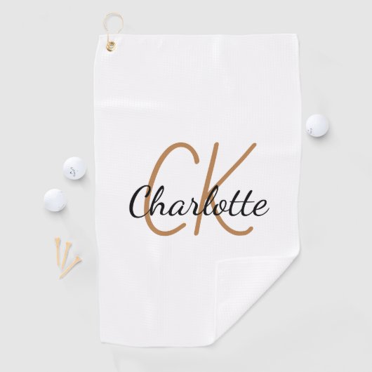 White gold monogram initialen name minimalist golfhanddoek (Insitu)