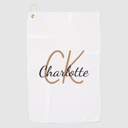White gold monogram initialen name minimalist golfhanddoek (Voorkant)