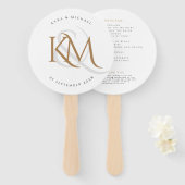 White Gold Monogram Modern Elegant Wedding Program Handwaaier (Voorkant en achterkant)