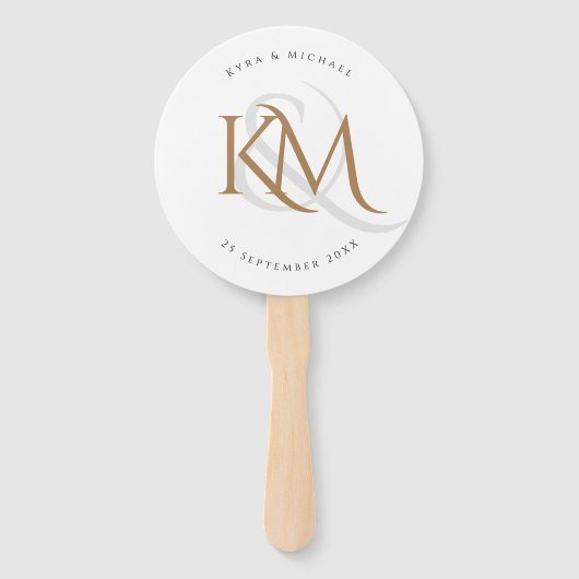 White Gold Monogram Modern Elegant Wedding Program Handwaaier (Voorkant)