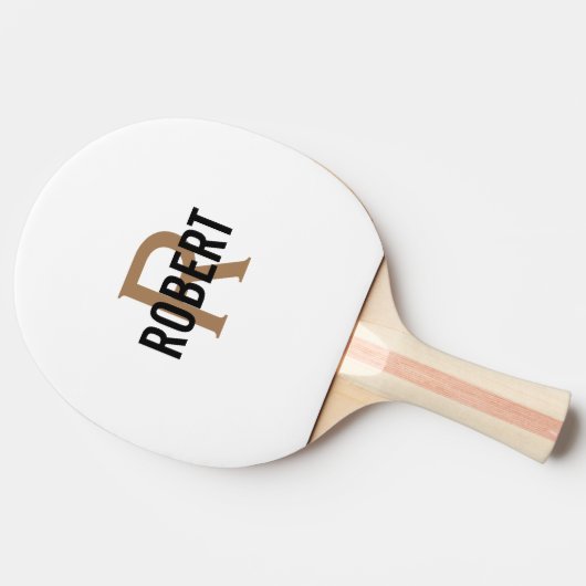 White gold monogram name ping pong paddle tafeltennisbatje (Zijkant)