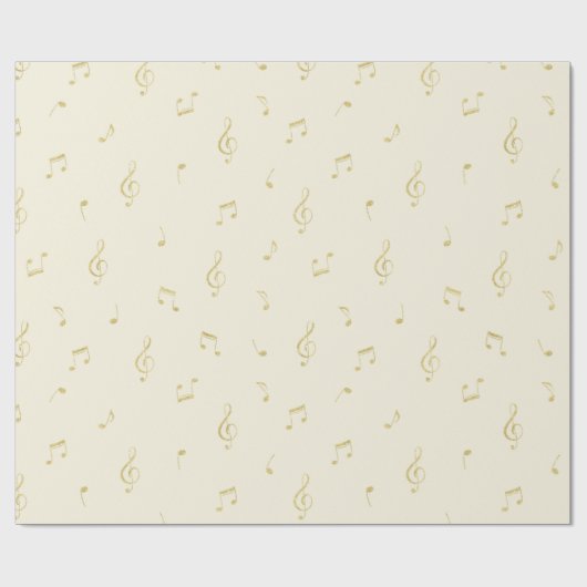 White Gold Music Notes Birthday Cadeaupapier (Vlak)