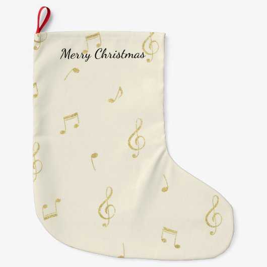 White Gold Music Notes Christmas Grote Kerstsok (Voorkant)