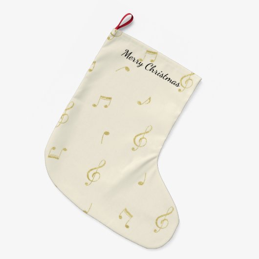 White Gold Music Notes Christmas Grote Kerstsok (Voorkant (Hangend))