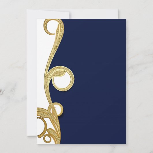 White Gold Navy Blue Chic Elegant Swirl Wedding Kaart (Achterkant)