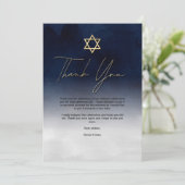 White Gold Navy Blue White Waterverf Bar Mitzvah Bedankkaart (Staand voorkant)