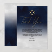 White Gold Navy Blue White Waterverf Bar Mitzvah Bedankkaart (Voorkant / Achterkant)