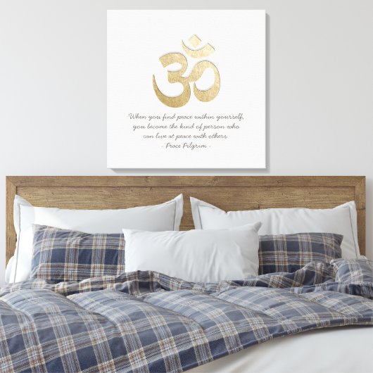 White & Gold OM Symbool YOGA Meditation Instructor Canvas Afdruk (Insitu (Slaapkamer))
