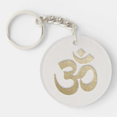 White & Gold OM Symbool YOGA Meditation Instructor Sleutelhanger (Voorkant)