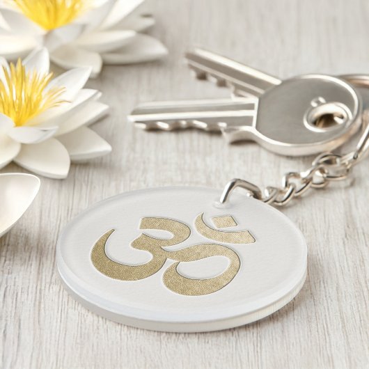 White & Gold OM Symbool YOGA Meditation Instructor Sleutelhanger