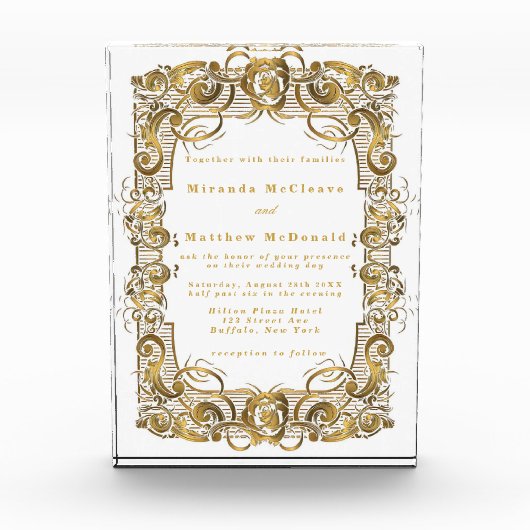 White Gold Ornament Keepslag Wedding Invite Fotoblokken (Voorkant)