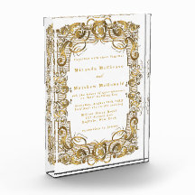 White Gold Ornament Keepslag Wedding Invite