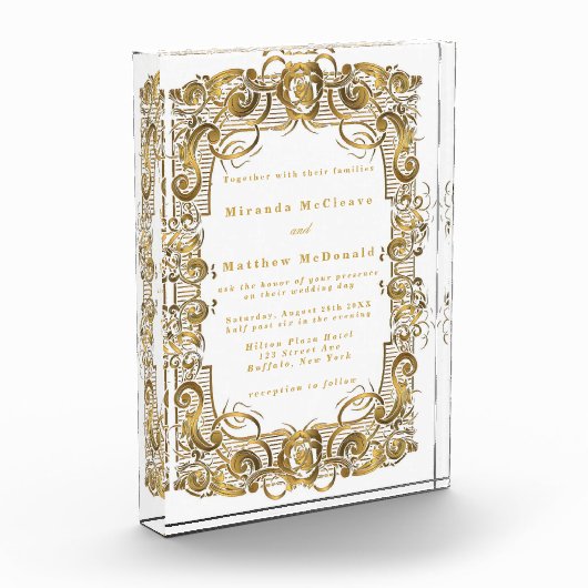 White Gold Ornament Keepslag Wedding Invite Fotoblokken (Links)