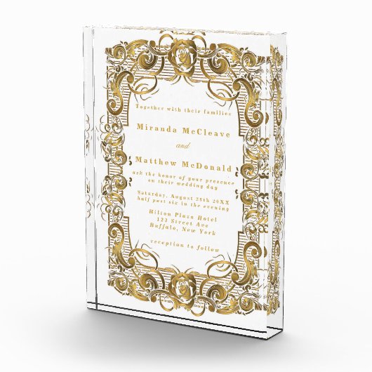 White Gold Ornament Keepslag Wedding Invite Fotoblokken (Rechts)
