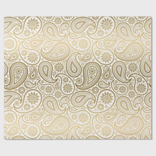 White & Gold  Paisley Pattern Cadeaupapier (Vlak)