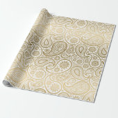 White & Gold  Paisley Pattern Cadeaupapier (Uitgerold)