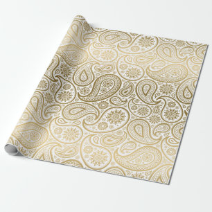 White & Gold  Paisley Pattern Cadeaupapier