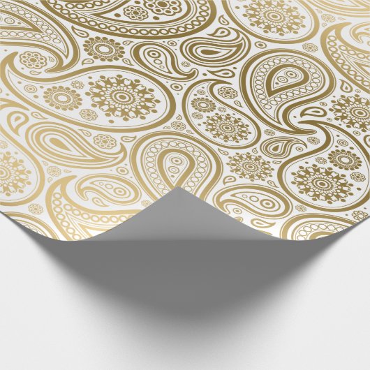 White & Gold  Paisley Pattern Cadeaupapier (Hoek)