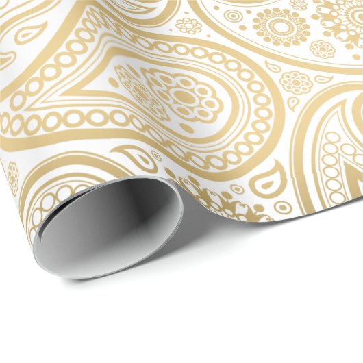 White & Gold  Paisley Pattern Cadeaupapier (Rol Hoek)