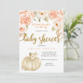 White Gold Peach baby shower Uitnodigingskaart mei Kaart (Staand voorkant)