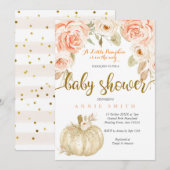White Gold Peach baby shower Uitnodigingskaart mei Kaart (Voorkant / Achterkant)